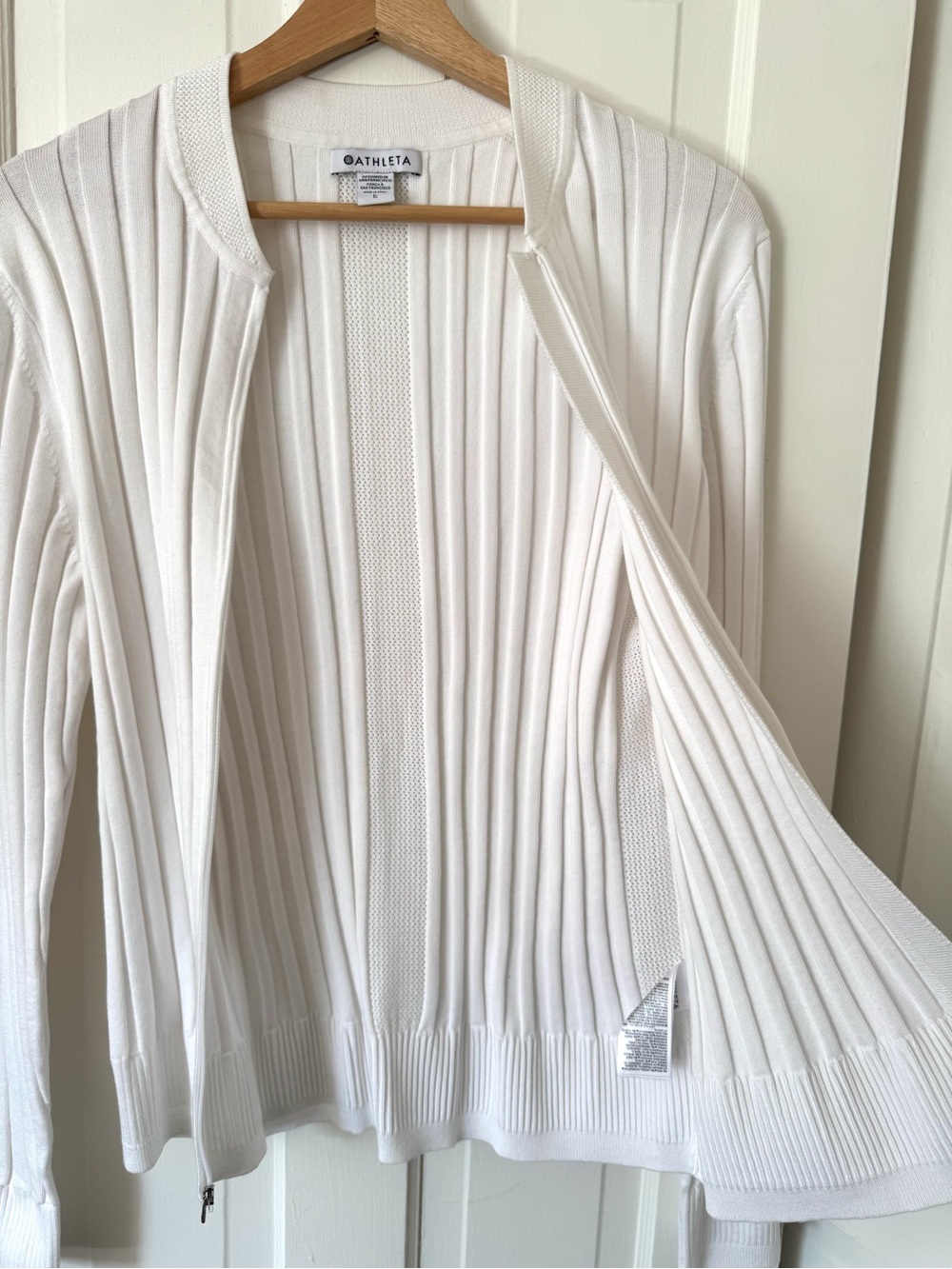 NWT Athleta White Fairway Chandail Ribbed Zip-Up Sweater, Large - Picture 8 of 11